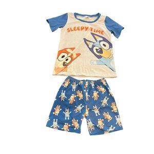 Bluey Bingo Sleepy Time Pajama Set Boys Girls Blue Grey Shorts Tee 2PC